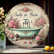 Segno decorativo a tema grafico bidimensionale, classico per il bagno, cartello da parete rotondo appeso per casa, lavanderia, palestra, caffè, bar, cucina, feste e giardino - Cartello in metallo durevole con colori accurati e dettagli raffinati, perfetto per la decorazione della stanza