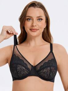 MELENECA Women's Minimizer Bras For Large Bust Underwire Plus Size Full Coverage Lace Bras - Black - View 6