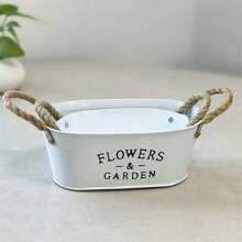 White Oval Flower Pots Metal Iron Planter For Railing Fence Balcony Garden Home Decoration