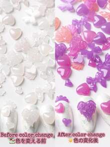 50 件/100 件变色指甲装饰，可爱心形，天使翅膀，蝴蝶结指甲装饰，户外变色指甲 DIY 配件指甲饰 - 彩色 - 查看 3