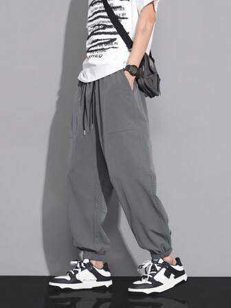 青少年夏季休闲纯色抽绳腰部透气网眼侧慢跑裤 - 亲肤柔软，轻盈透气，清凉感，适合休闲活动、户外运动、跑步、健身