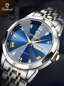 BINBOND BINBOND Men's Watches Rhombus Mirror Original Quartz Watch For Man Waterproof Luminous Stainless Steel Wristwatch Male Date Week