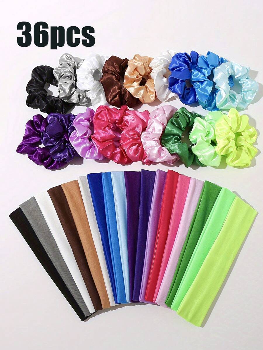 36 Pack(Colors Are Not Repeated) Women's Elastic Sweat-Absorbing Headbands - Solid Color, Elastic Hairbands For Sports And Yoga - Perfect Gift For Girls On Thanksgiving And Christmas