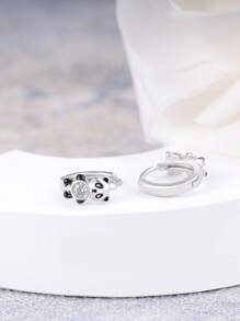 Pure Silver Hypoallergenic Earrings With Cubic Zirconia Panda Design, Fashion And Delicate, Suitable As Birthday Gift