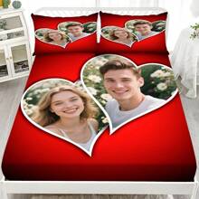 3pcs Couple Photo Print Bedspread Sheet Set, Mattress Protector (1 Bedspread + 2 Pillowcases, Pillowcases Not Included), Can Be Customized With Your Photo, Soft And Comfortable Bedding Set, Suitable For Family Bedrooms, Guest Rooms, Suitable For All Seasons, Personalized Home Decoration
