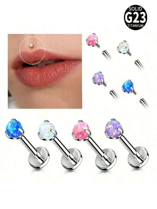 1PC Women's Lip Ring - G23 Titanium Synthetic Opal Labret Stud With Colorful Barbell | Hypoallergenic Body Jewelry For Daily & Holiday Wear | Perfect Gift For Valentine's Day, Mother's Day, Graduation & Christmas