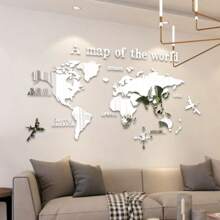 1pc Modern Acrylic World Map Wall Sticker - Size: 31.5*15.75 In, 47.24*23.62 In, Geometric Puzzle Wall Decor, Mirror Material - Self-Adhesive, Easy To Install, One-Time Use, Great For Home Living Room Bedroom Decoration