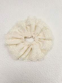 1 Piece Large Size Solid Color Flower Lace Scrunchies Fashion Elegant Cute Hair Tie For Women Ladies Suit Travel Daily Use Green Pink Black Beige Color