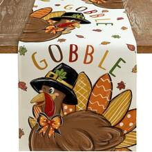 秋季感恩节桌布 - 火鸡秋叶枫叶南瓜图案可水洗可重复使用涤纶饰边，适合家庭聚会、节日餐饮、秋季派对 - 耐用多场景