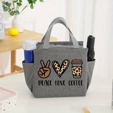 1pc Anti-Leak, Chic Teacher Themed Insulated Lunch Bag, Thick Aluminum Foil, Portable Canvas Tote With Zipper Closure, Suitable For School And Office, Oxford Cloth, Handbag To Keep Food Fresh