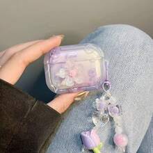 紫色花朵渐变粉色蝴蝶/海洋主题 Pro 2 保护壳，软套适用于 Pro 3/2/3，苹果第四代蓝牙耳机壳，节日礼物 - 雙環花朵 - 查看 5