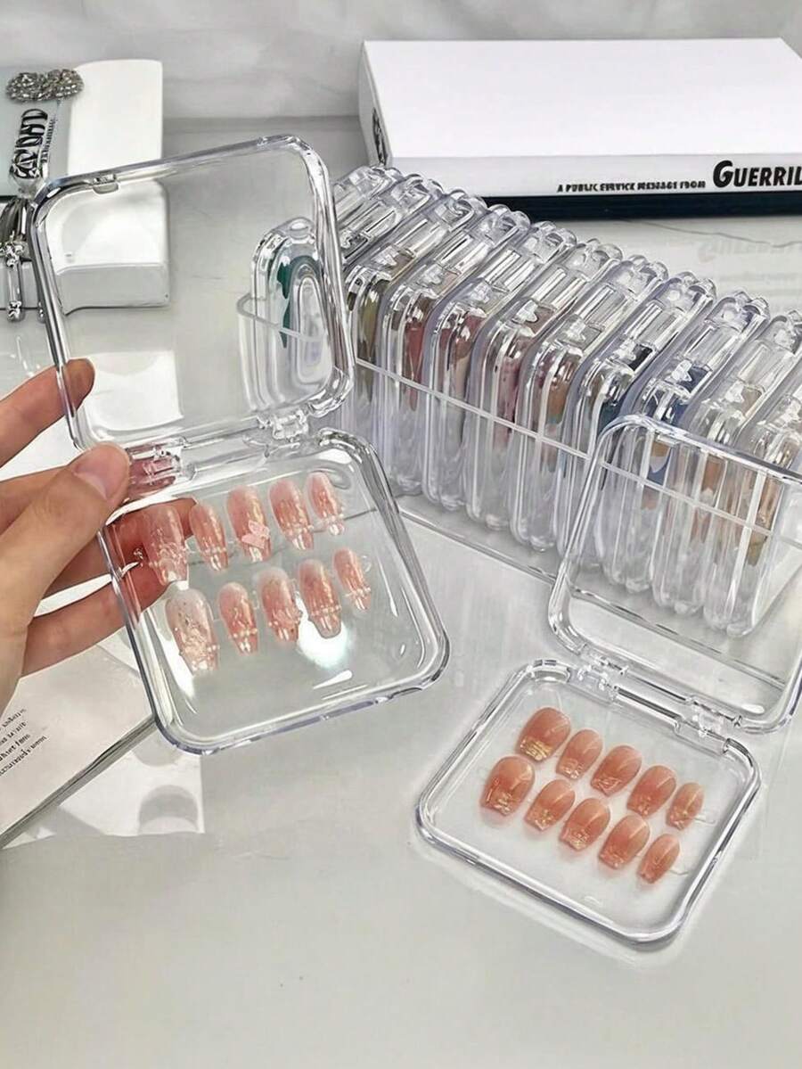 10/1pc方形透明防尘指甲收纳盒，透明亚克力指甲配件，手链首饰收纳展示盒，高档透明展示收纳便携盒，多功能大容量指甲收纳盒 - 無色 - 查看 1