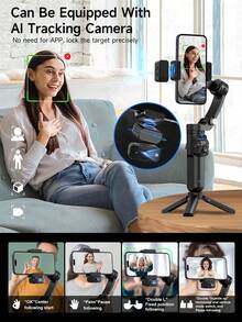 TOKQI 3-Axis Gimbal Stabilizer, AI Face Tracking Handheld Selfie Stick Tripod For Smartphones, With Adjustable LED Fill Light And Magnetic Remote Control, Anti-Shake For Photography, Videography, Vlogging, Live Streaming - Multicolor - View 5
