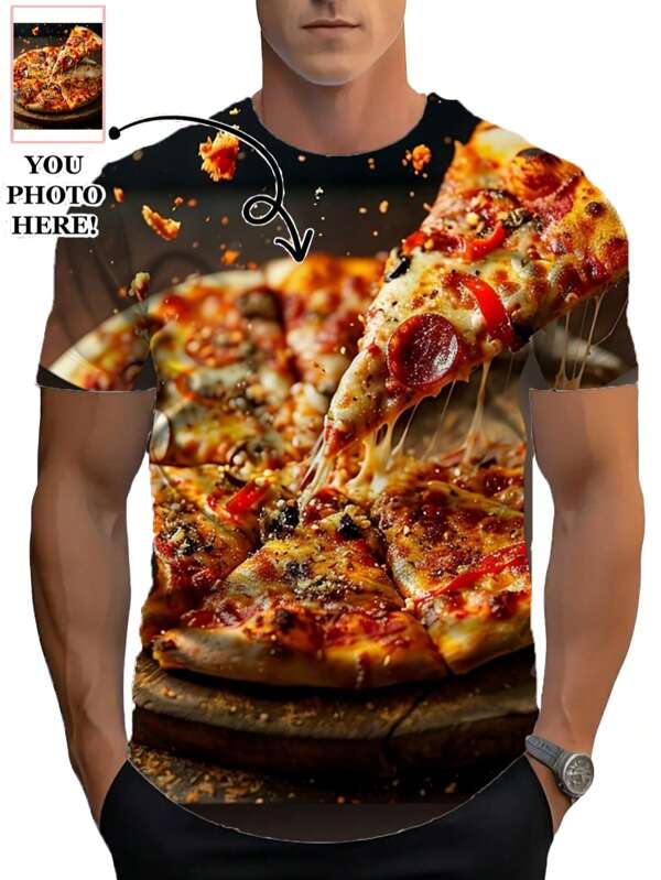 Customizable Pizza Themed T-Shirt - Men And Women, Personalized 3D Print Graphic Casual Summer T-Shirt, Ideal For Food Lovers And Restaurant Promotions, Loungewear | Graphic Tee | Comfortable Fit, S-2XL