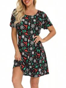 Camisones de mujer de algodón, ropa de dormir talla grande, camiseta de dormir de manga corta, camiseta de dormir estampada