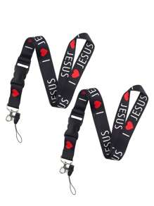 1pc Periodic Table & "I Love Jesus" Pattern Neck Lanyard For Doctor, Nurse, Student, Teacher, Exhibition Staff ID Badge, Suitable As Exhibition, Gift, Keychain Or Daily Use Valentine's Day Valentines Car Accessories Bag Charm Backpack For School