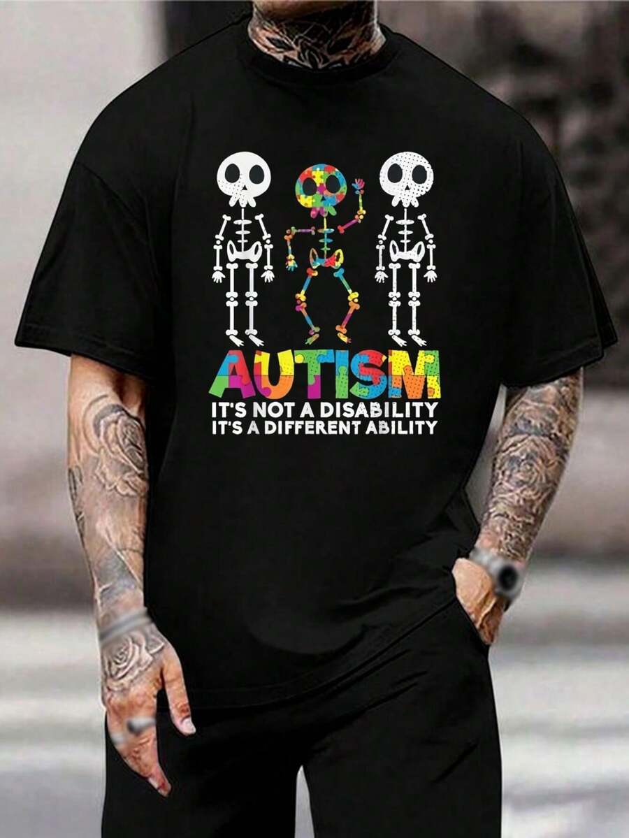 Camiseta de concienciación sobre el autismo con gráfico de pieza de rompecabezas - Camiseta para apoyar la aceptación - Celebrar la neurodiversidad - Camiseta de manga corta para jóvenes - Negro - Ver 1