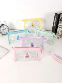 1 Stück Bären Muster transparente Federtasche, einfarbiges Reißverschluss personalisiertes Design Mäppchen, leicht und tragbar Kulturbeutel für Reisen, unverzichtbare Schulsachen für Schule und Schulzeit, Federmappe, Schultasche