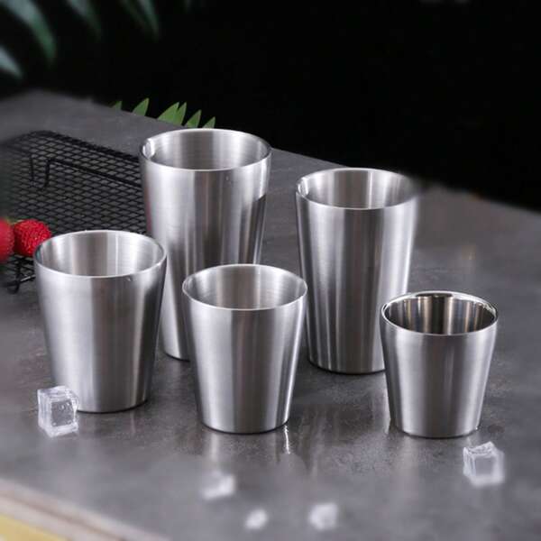 1pc Stainless Steel Double Layer Anti-Scald & Anti-Drop Water Cup, Minimalist Design, Durable And Practical, Multiple Capacity Options, Suitable For Home, Restaurants, Self-Service Cafeterias, Can Be Used As Cold Drink, Water, Milk Tea Or Coffee Cup
