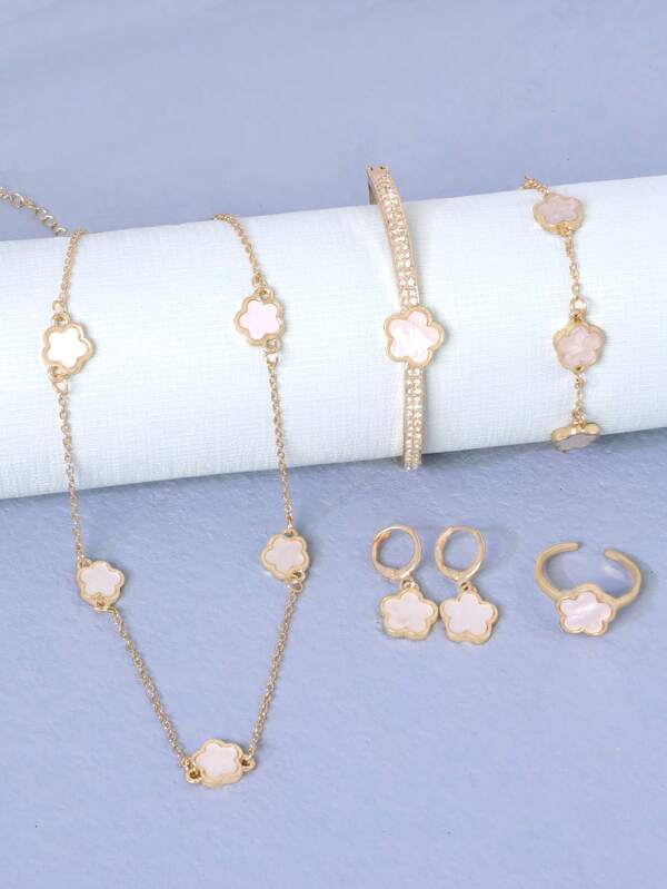 1 set Collier classique à trèfle, boucles d'oreilles, bracelet, ensemble d'accessoires de bijoux, convient aux adolescents