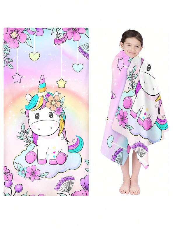 1PC Rainbow Unicorn Ręcznik kąpielowy dla dzieci - Super miękki, chłonny bawełniany ręcznik dziecięcy z kreskówkowym koniem dla małych dziewczynek i chłopców