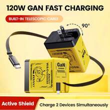 W&O 45W GaN Quick Charger Dual USB-C Ports, 80cm/32in Retractable Cable, Foldable Compact Plug & Knot-Free Design - High-Speed Charging For Phones/Tablets (Perfect Gift For Christmas/New Year/Birthdays),Phone Essentials,Cargador De IOS,Compatible With Iphone,Compatible With Xiaomi - 美規A型插(110-127V) - 查看 4