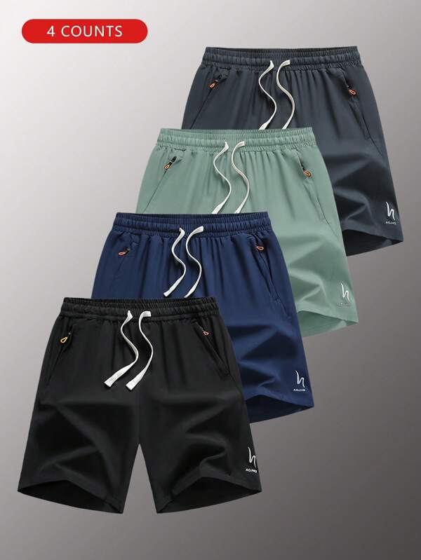 4pcs/Set Teens Summer Fashion Letter Print Loose Casual Outdoor Sports Shorts
