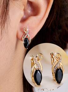 1 Pair Elegant High-End Interwoven Golden Zirconia Stone Women Dangle Earrings, Suitable For Daily And Party Wear