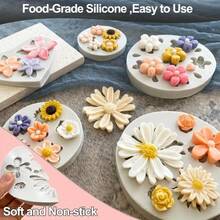 5/1pc Silicone Flower Molds - Non-Stick Multi-Size Daisy Floral Chocolate Fondant Soap Resin Ice Cube Jello Molds For Baking, Cake Decorating, DIY Crafts - Heat-Resistant & Easy Release, Silicone Molds For Baking, Baking Essentials, Detailed Craft Tools, Easyrelease Material, Pastry Chefs - Multicolor - View 1