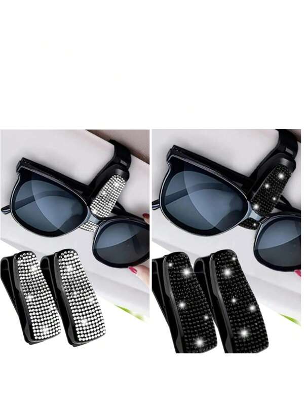 Car Glasses Holder Clip Sunglasses Holder With Rhinestones Ticket Card Holder For Sun Visor 1pc