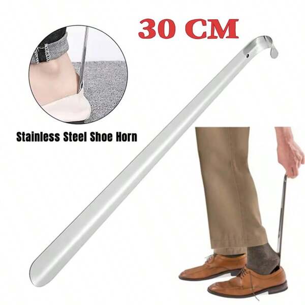 11.8" Durable Flexible Stainless Steel Shoe Horn, Comfortable Long Handle, Convenient For Putting On Sports And Dress Shoes