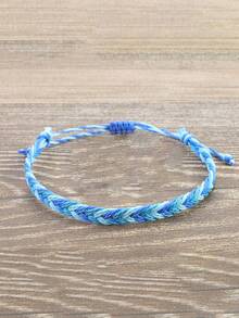 1pc Handmade Braided Rope Bracelet, Wax Thread Woven Wristband For Men, Suitable For Beach, Surfing, Vacation - Blue - View 5
