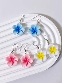 1 对波西米亚海滩度假风格树脂蛋花耳环，适合女士，彩色五瓣花耳环，简约甜美迷人耳环，新品 - 彩色 - 查看 2