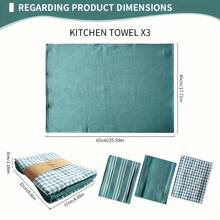 3pcs Soft Absorbent Kitchen Towels - Large Waffle Weave Dish Cloths, Solid Green, Plaid And Striped Patterns, Easy To Clean And Dry - Great For Cooking, Baking And Tea Time - Multicolor - View 8