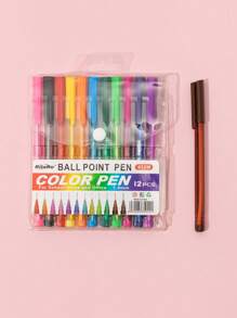 12 Colors Ballpoint Pens, Colorful Round Barrel Design For Easy Grip And Smooth Writing, Great For Students, Adults, Art & Office Use Back To School