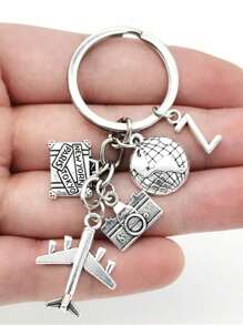 26 Letters Unisex Airplane Alloy Keychain, Street Fashion Airplane, Globe, Camera Metal Keychain Accessories, Best Friend Travel Accessories Pendant Gifts, Fashion Keychains, Car Keychains, Interesting Keychains, Men's Accessories, Women's Accessories, Ideal Holiday Gifts For Travel Enthusiasts, Suitable For Daily Wear, Mobile Phones, Backpacks, Fashion Pendant Accessories, Holiday Gifts, Birthday Gifts, Father's Day Gifts School Cartoon