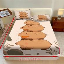 3-częściowy zestaw prześcieradeł z nadrukiem Capybara, ochraniacz na materac (1 narzuta + 2 poszewki na poduszki, poszewki na poduszki nie są dołączone), można dostosować do swojego imienia, miękki i wygodny zestaw pościeli, odpowiedni do sypialni rodzinnych, pokoi gościnnych, odpowiedni na wszystkie pory roku, spersonalizowana dekoracja domu - Wielokolorowe - Zobacz 8