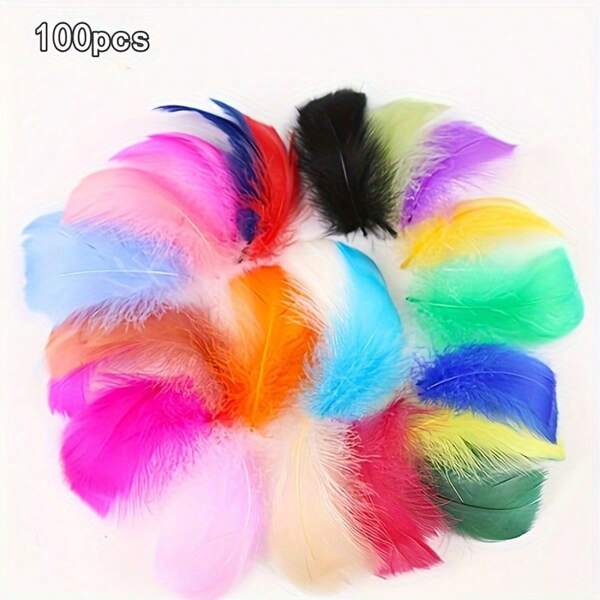 100 piezas de relleno de plumas de colores -plumas de microfibra súper suaves y plumas de ganso, ideal para manualidades y decoraciones, sin necesidad de electricidad, plumas para manualidades
