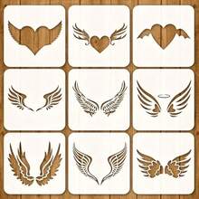 9 件翅膀模板套装，5.91*5.91 英寸可重复使用绘画模板，DIY 工艺模板，用于贺卡、剪贴簿、织物、返校、学校用品 - 白色 - 查看 1