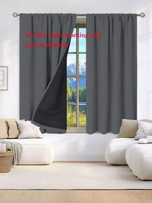 1pc Blackout Curtain, Heat Insulation & UV Protection, Suitable For Living Room, Bedroom, Darkening Room, Autumn/Winter - Dark Grey - View 4