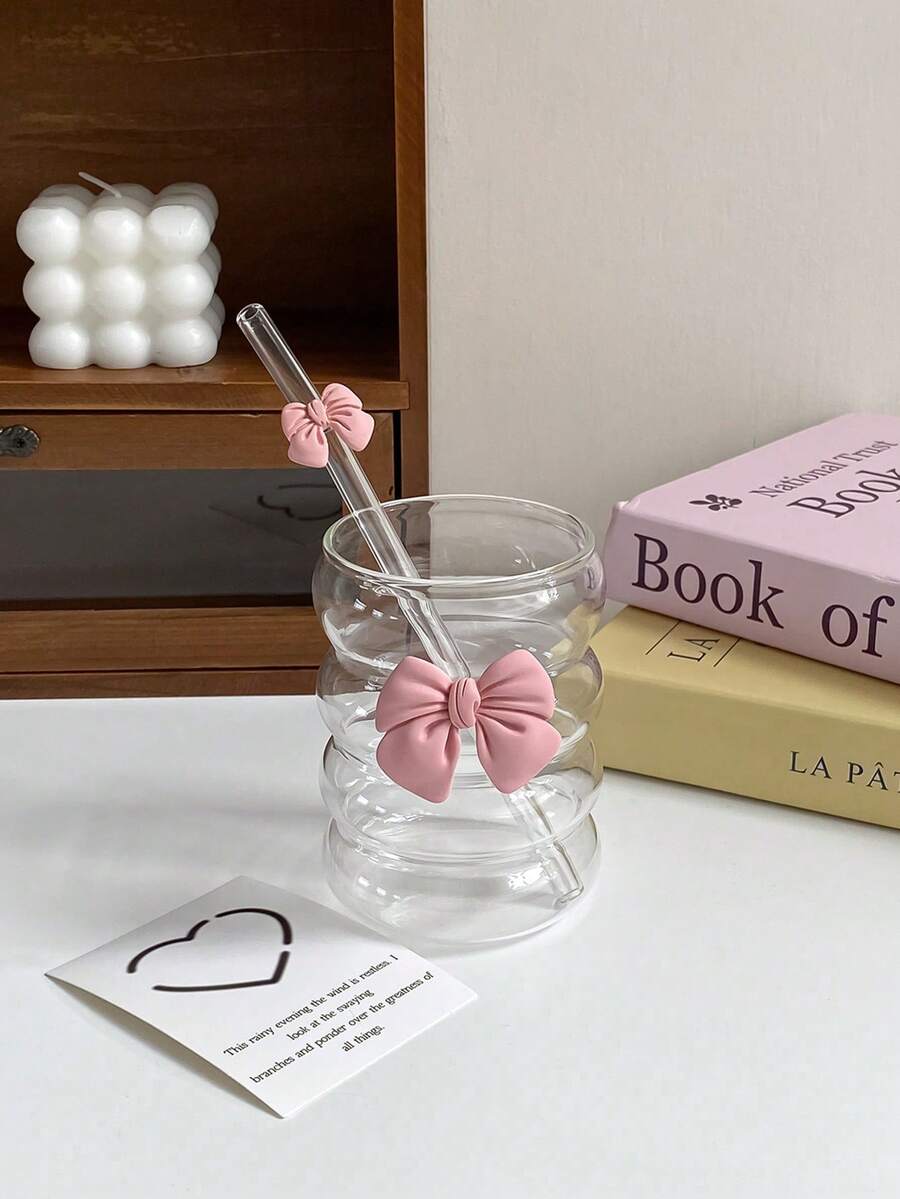 One Piece Transparent Butterfly Design Glass Cup, Capacity 300ml, With Straw Lid, Unique Butterfly Design Coffee Or Juice Cup, Matcha Cup, Mug, Home Decoration, Gift For Friends/Classmates, Christmas Gift, Teacher Gift, Back To School Supplies, College Dormitory, Classroom Drinking Glass Cup
