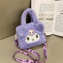 Sanrio Minimalist Cartoon Plush Kids Handbag & Crossbody Bag, Kuromi & Pompompurin Design For Girls