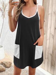 Saodimallsu Women's Tennis Athletic Mini Romper Dress With Built In Shorts Summer Vacation Outfits - 純色-黑色 - 查看 2
