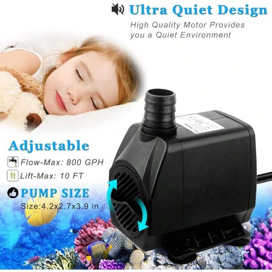 PULACO 400GPH Submersible Pump With 5 Ft Tubing, 25W Durable Fountain Pump Pond Fountain, Aquariums Fish, Statuary, Hydroponics - 800加侖/小時 45瓦 - 查看 1