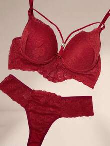 Nanda Lingerie Set With Double Thong Panties And Strappy Bra - Đỏ - Xem 2