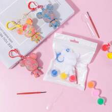 Chaveiro de urso fluido colorido em branco, kit de brinquedo para artesanato com pintura e rabiscos faça você mesmo, entrega em cores aleatórias