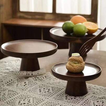 1pc Miniature Rosewood Fruit Plate, Household Snack Tray, Cake & Dessert Display Stand, Wooden Pedestal Platter