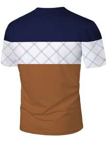 Camiseta de manga corta con cuello redondo casual de color block talla grande para hombres, nueva para el verano