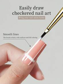 RS NAIL RSNAIL Nail Art Checkered Brush Flat Rectangle Brush For Plaid, Grid Designs & Smooth Nail Glue Application,Outline, Striping Nail Drawing Pen,Easy To Operate,Durable Material Manicure Brush DIY Tool Suitable For Beginners And Nail Salon - Light Grey - View 4