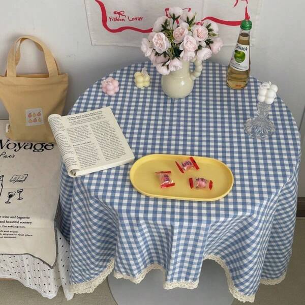1pc Vintage Floral Edged Classic Multi-Color Plaid Decorative Dust-Proof Tablecloth, Suitable For Daily Decor And Holidays
